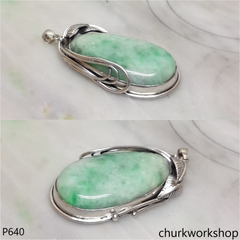 Large green jade silver pendant