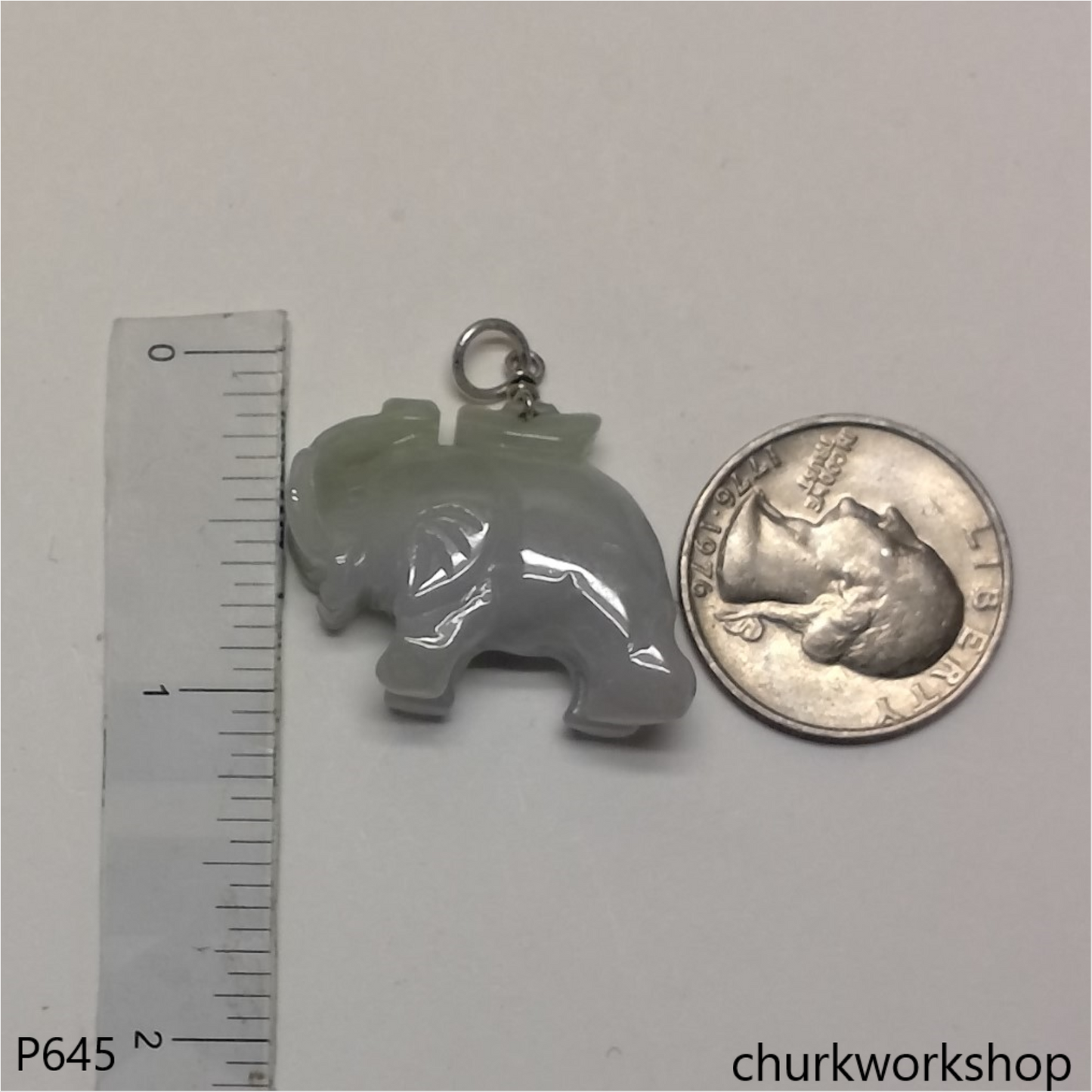 Jade elephant pendant with silver bail