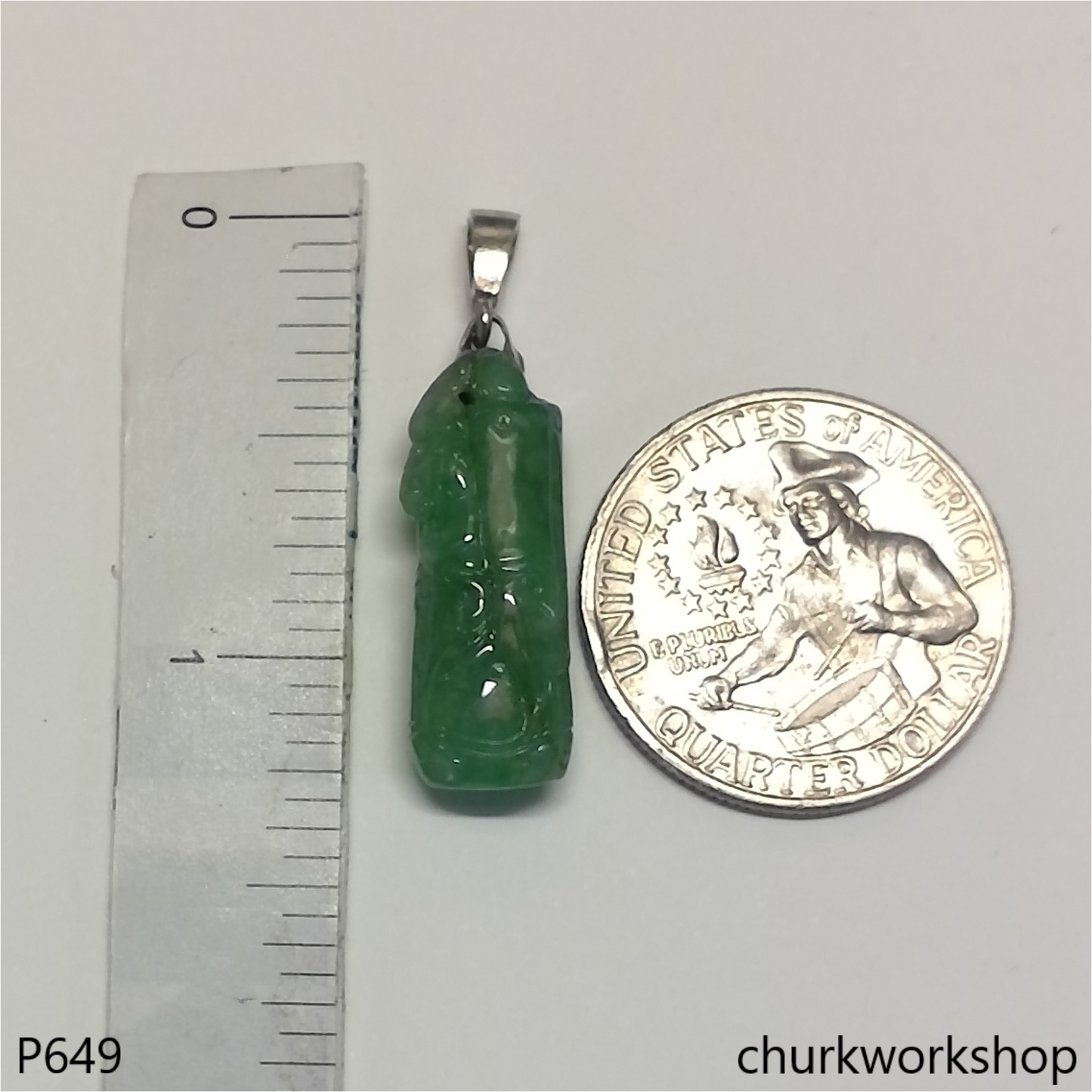 Jade bamboo with bat pendant