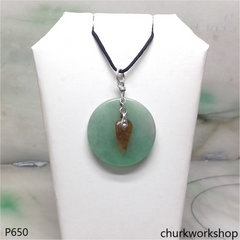 Light green round jade with dangling red leaf pendant