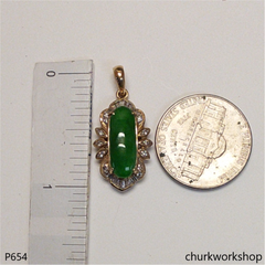 18K gold emerald green jade pendant