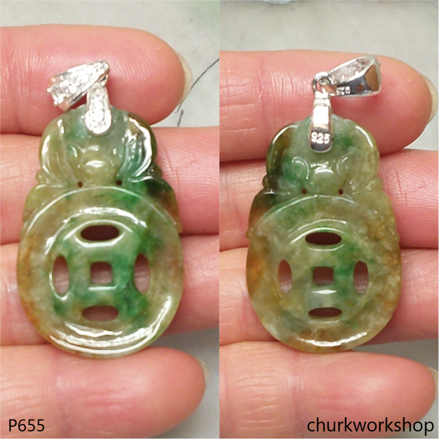 Multi-color jade coin pendant (福在眼前)