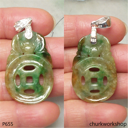 Multi-color jade coin pendant (福在眼前)