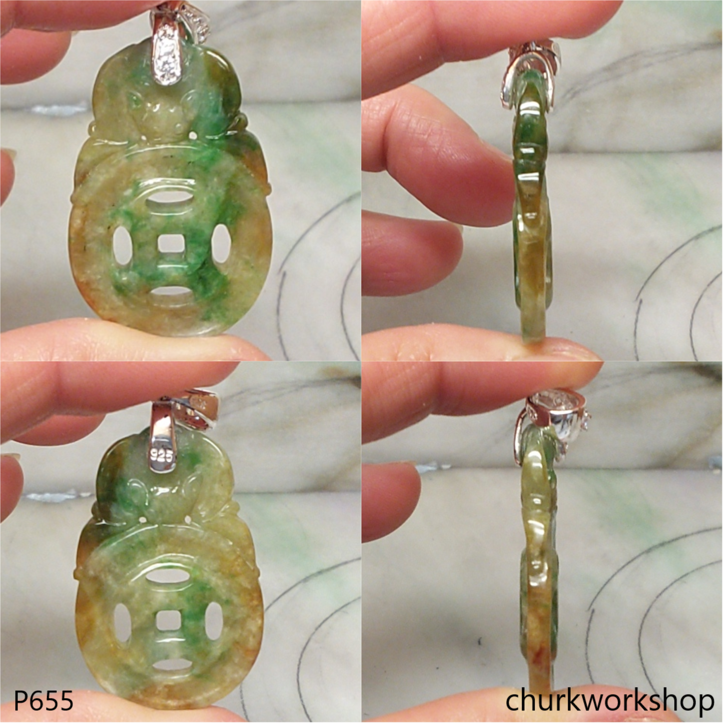 Multi-color jade coin pendant (福在眼前)
