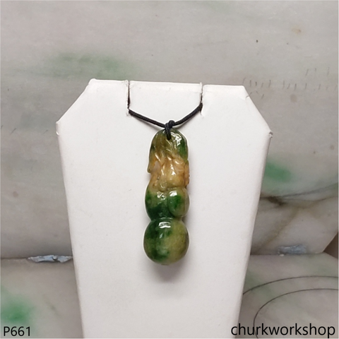 Multicolor jade gourd with bat pendant