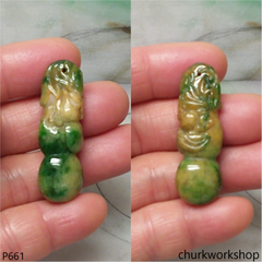 Multicolor jade gourd with bat pendant