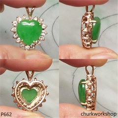 14K Yellow gold jade heart pendant