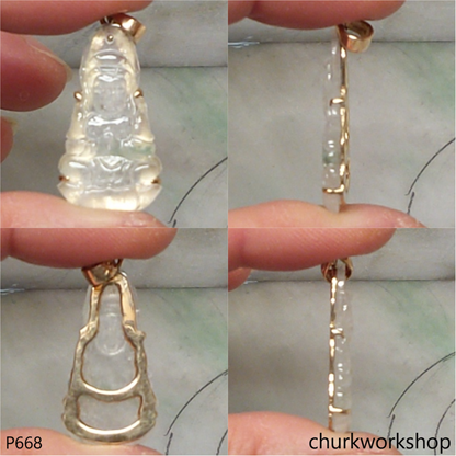 Icy jade lady Buddha set with14K yellow gold