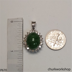 14K white gold jade oval pendant