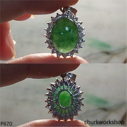 14K white gold jade oval pendant
