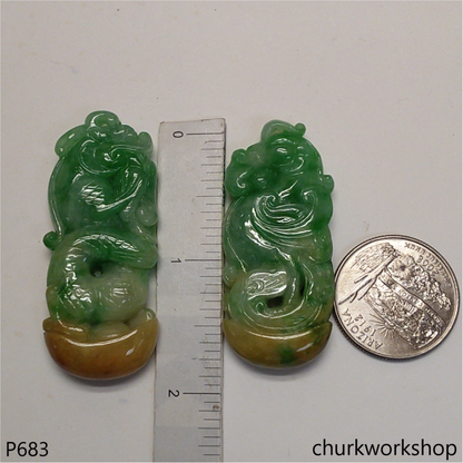 Dragon & Phoenix jade pendant set