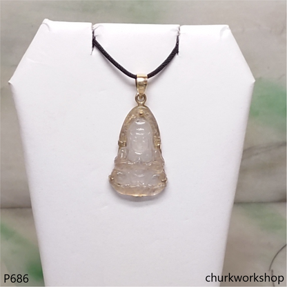 Icy jade lady Buddha set with14K yellow gold