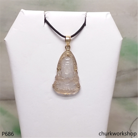 Icy jade lady Buddha set with14K yellow gold