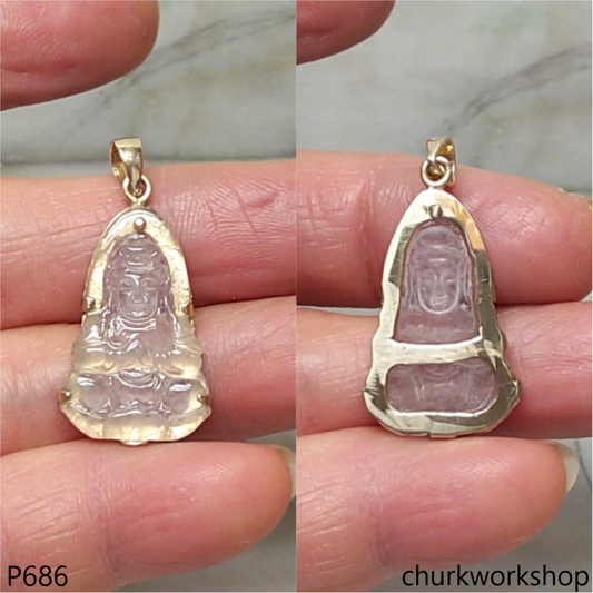 Icy jade lady Buddha set with14K yellow gold