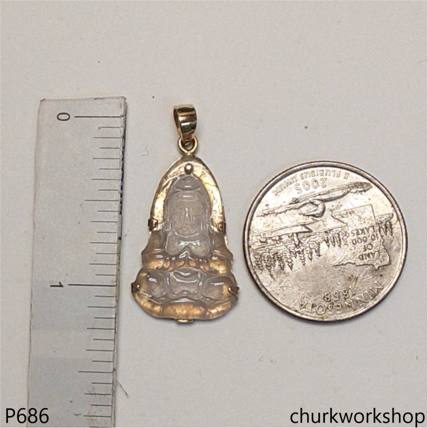 Icy jade lady Buddha set with14K yellow gold