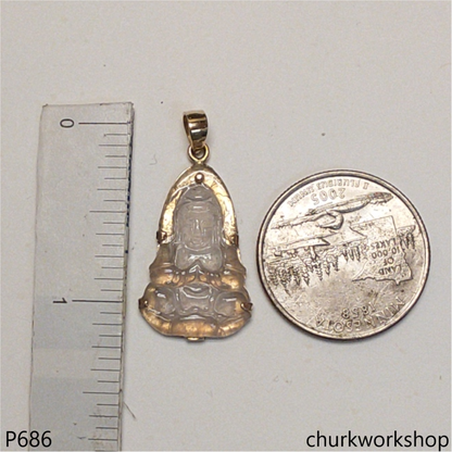 Icy jade lady Buddha set with14K yellow gold