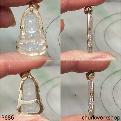 Icy jade lady Buddha set with14K yellow gold