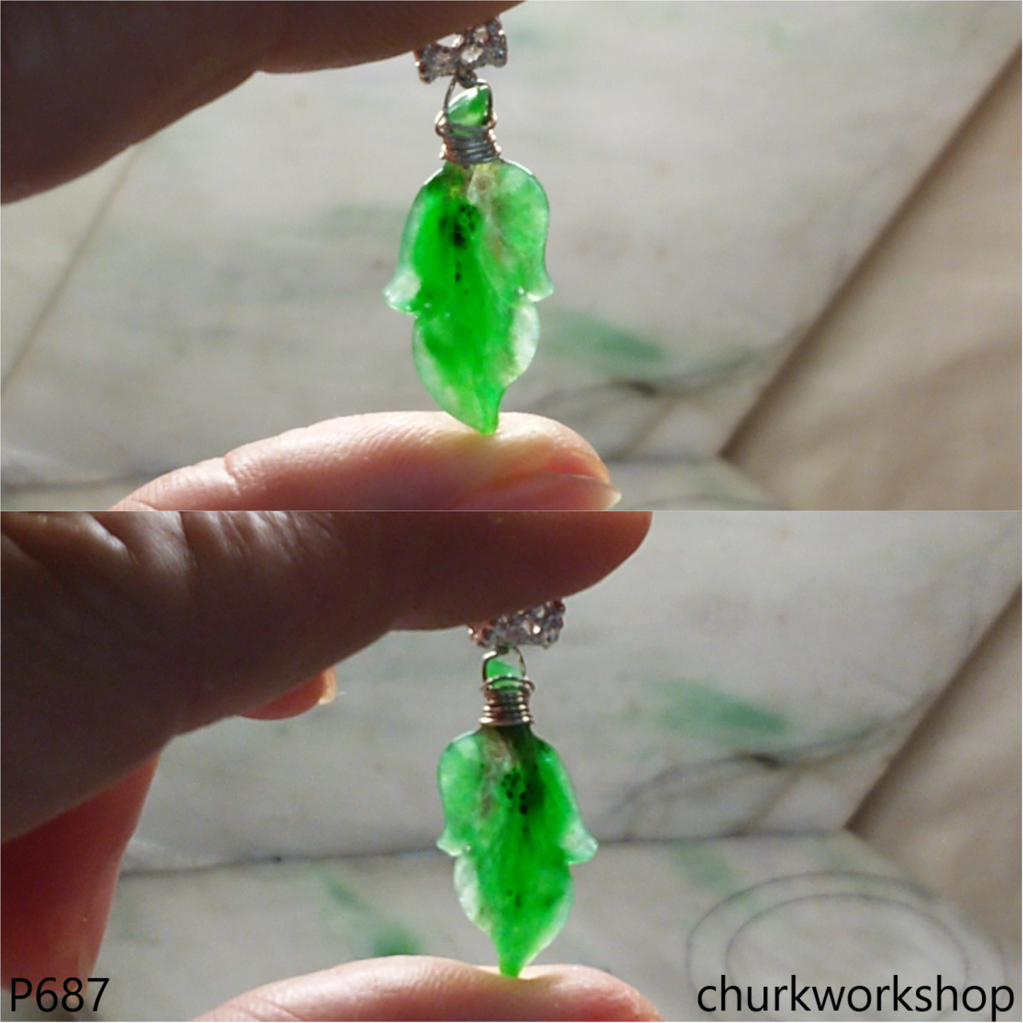 Green jade leaf pendant