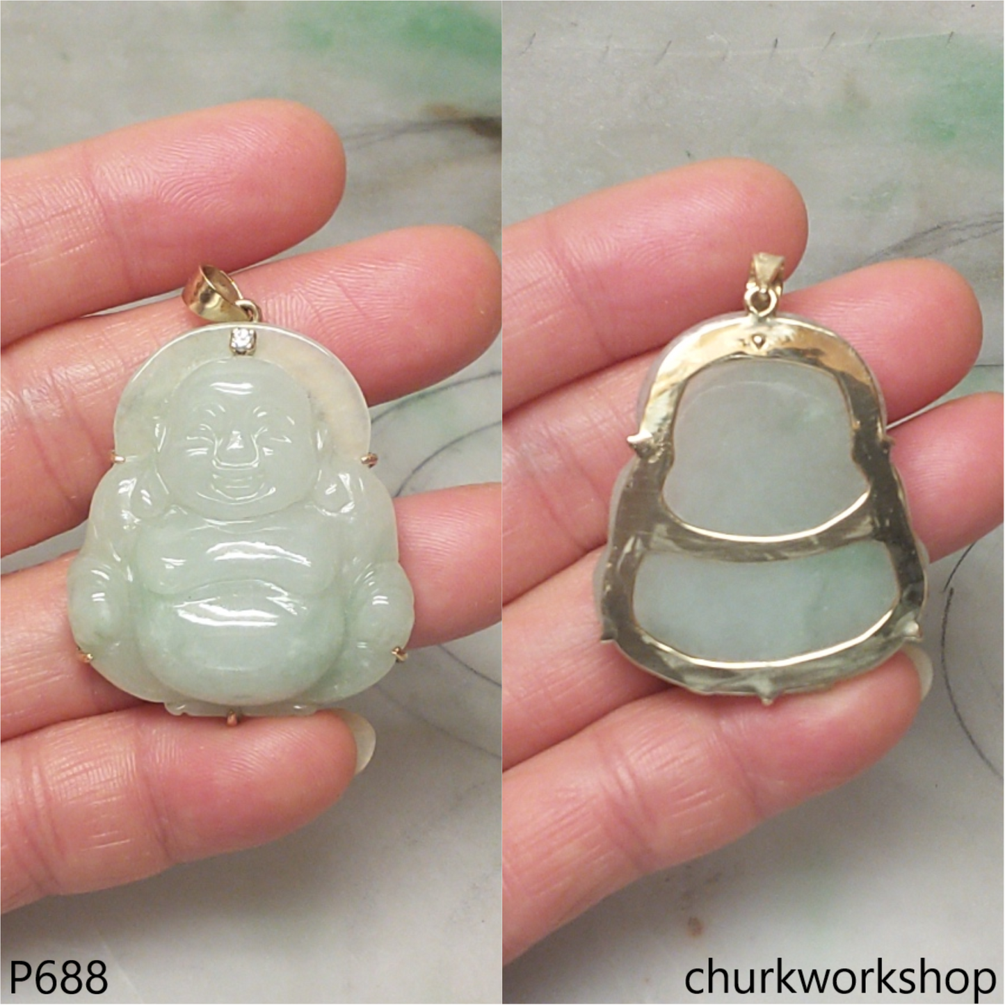 Pale green jade happy Buddha pendant