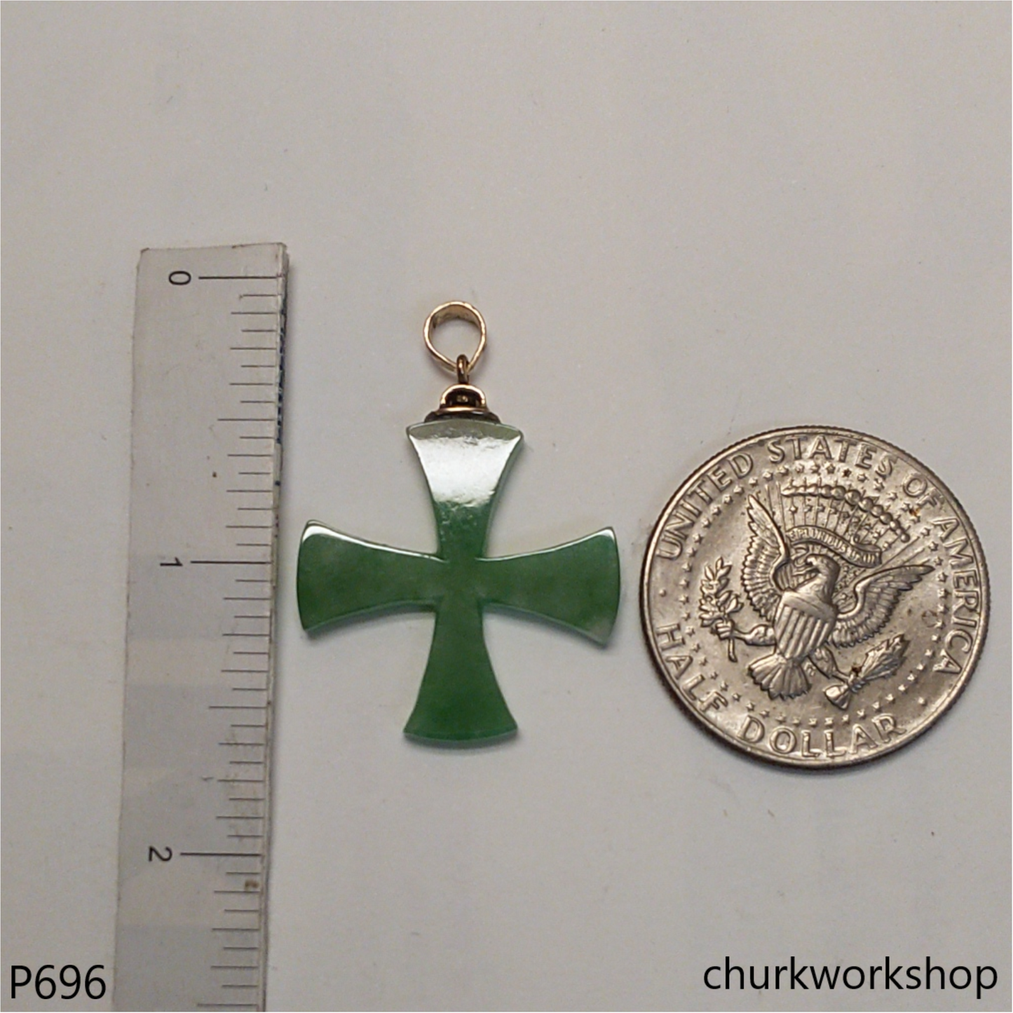 Jade cross pendant 14K