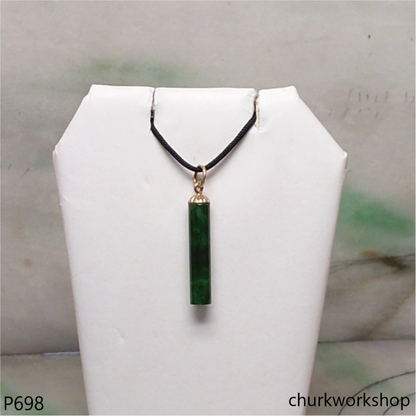 Dark green jade cylinder 14K yellow gold