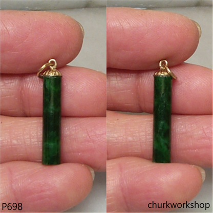 Dark green jade cylinder 14K yellow gold