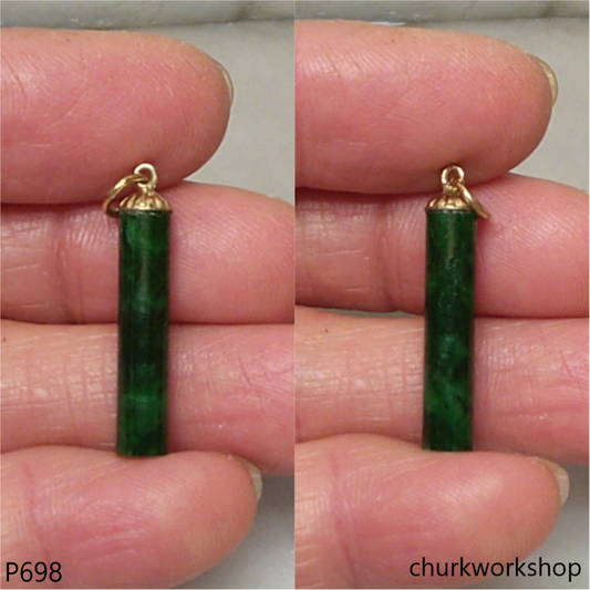 Dark green jade cylinder 14K yellow gold