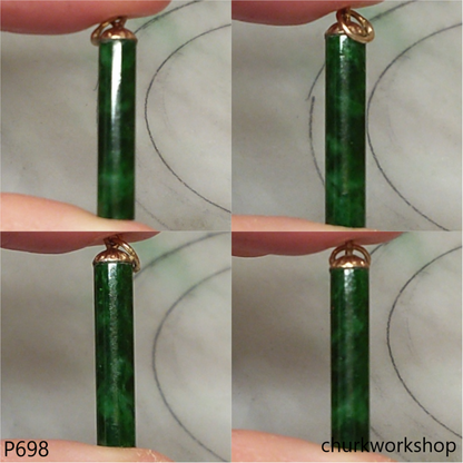 Dark green jade cylinder 14K yellow gold