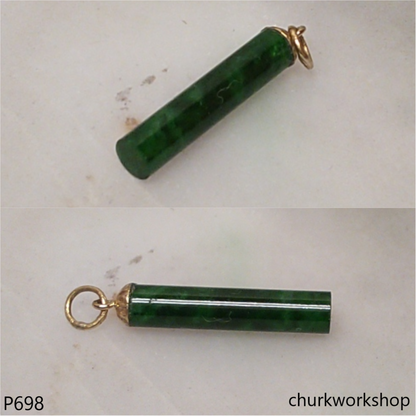 Dark green jade cylinder 14K yellow gold