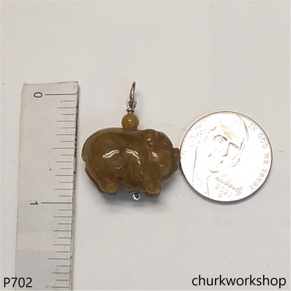 Red jade pig pendant with silver bail