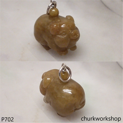 Red jade pig pendant with silver bail