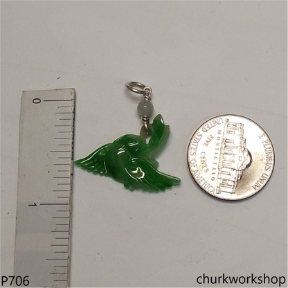 Apple green jade bird sterling silver pendant
