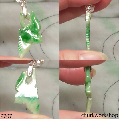 Apple green jade bird sterling silver pendant