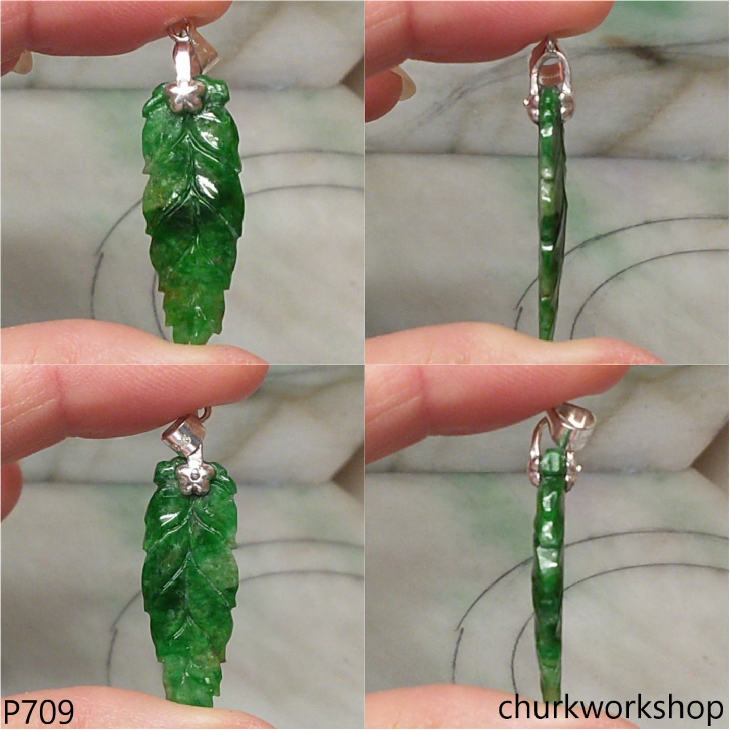 Green jade leaf pendant