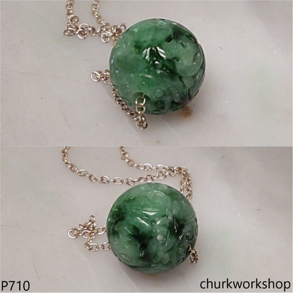 Carved green jade bead pendant