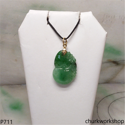 Green jade gourd pendant 14K gold bail