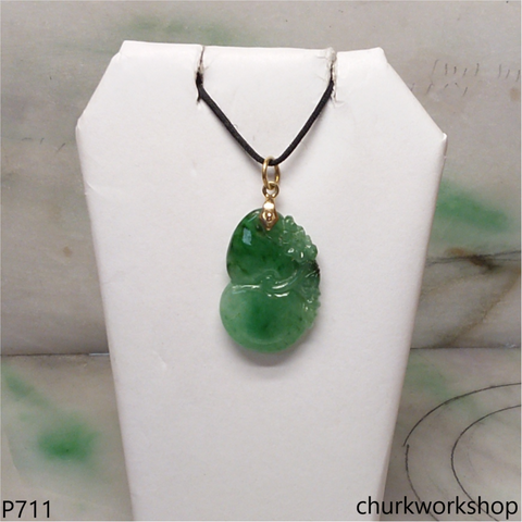 Green jade gourd pendant 14K gold bail