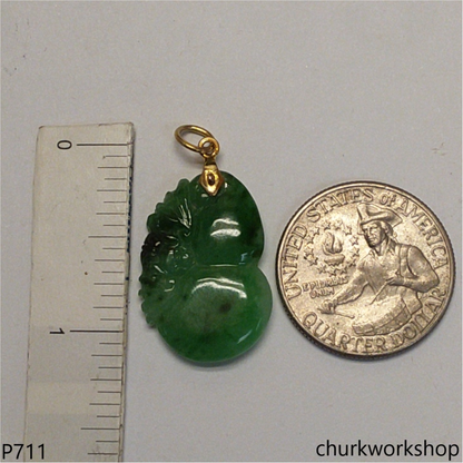 Green jade gourd pendant 14K gold bail