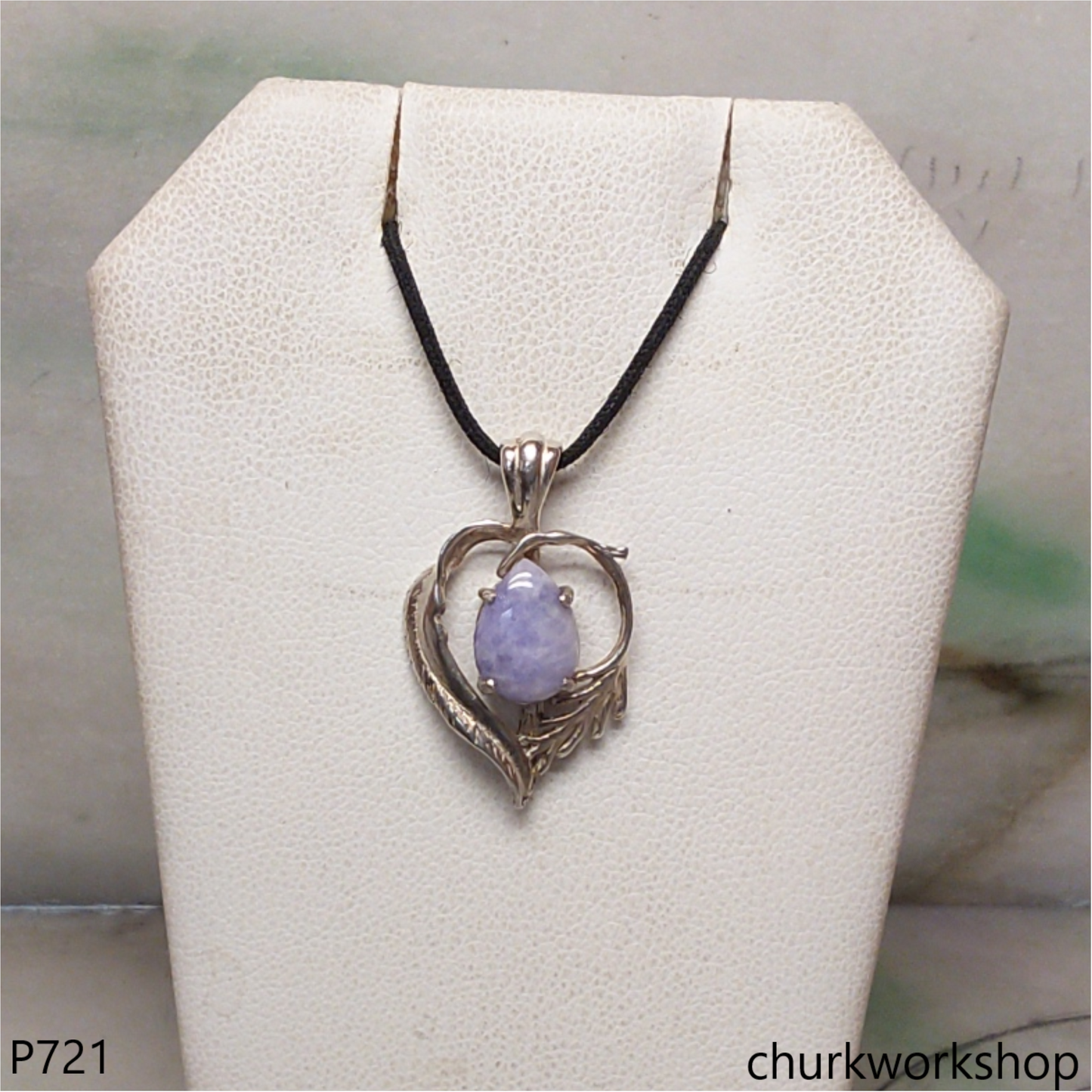Small lavender jade sterling silver pendant