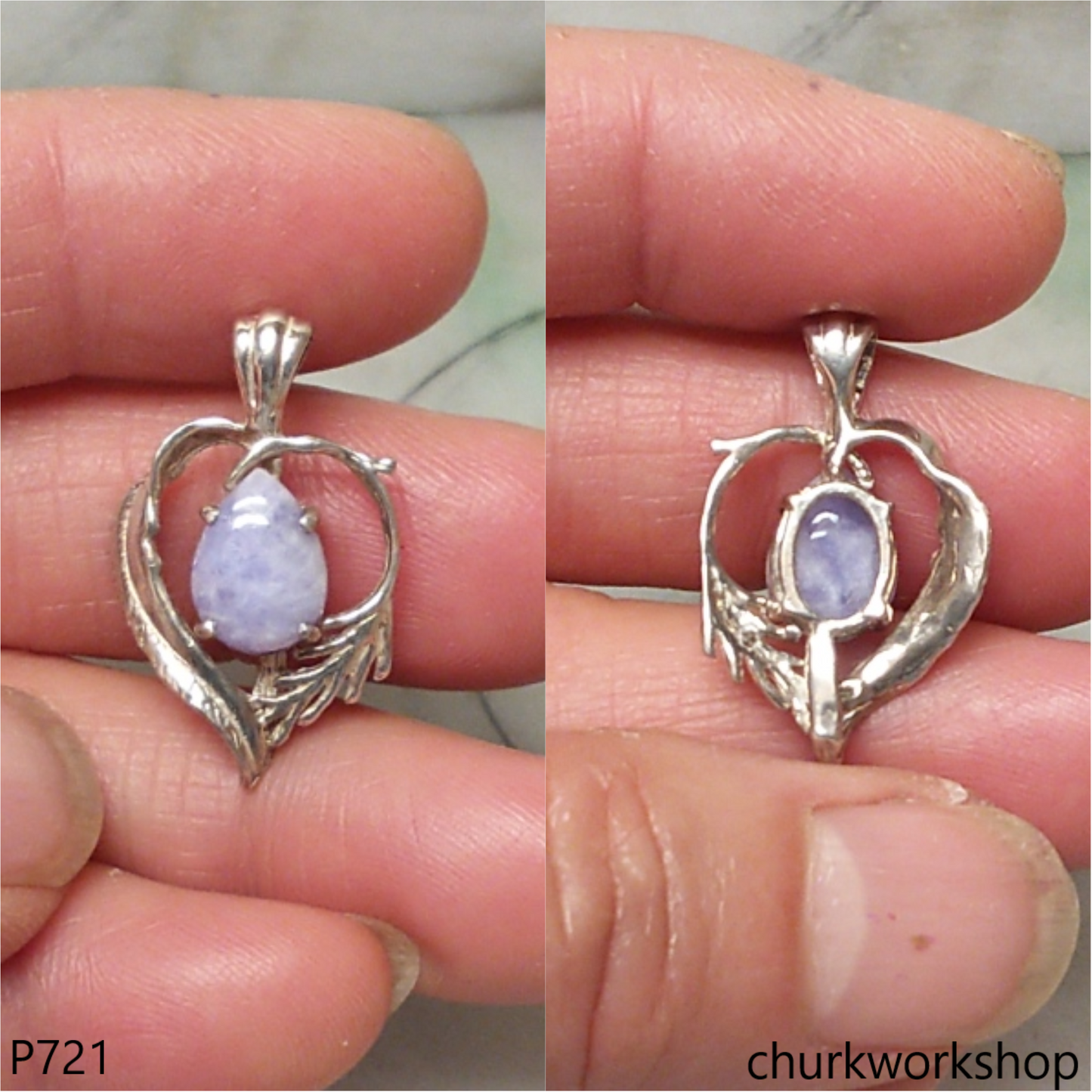 Small lavender jade sterling silver pendant