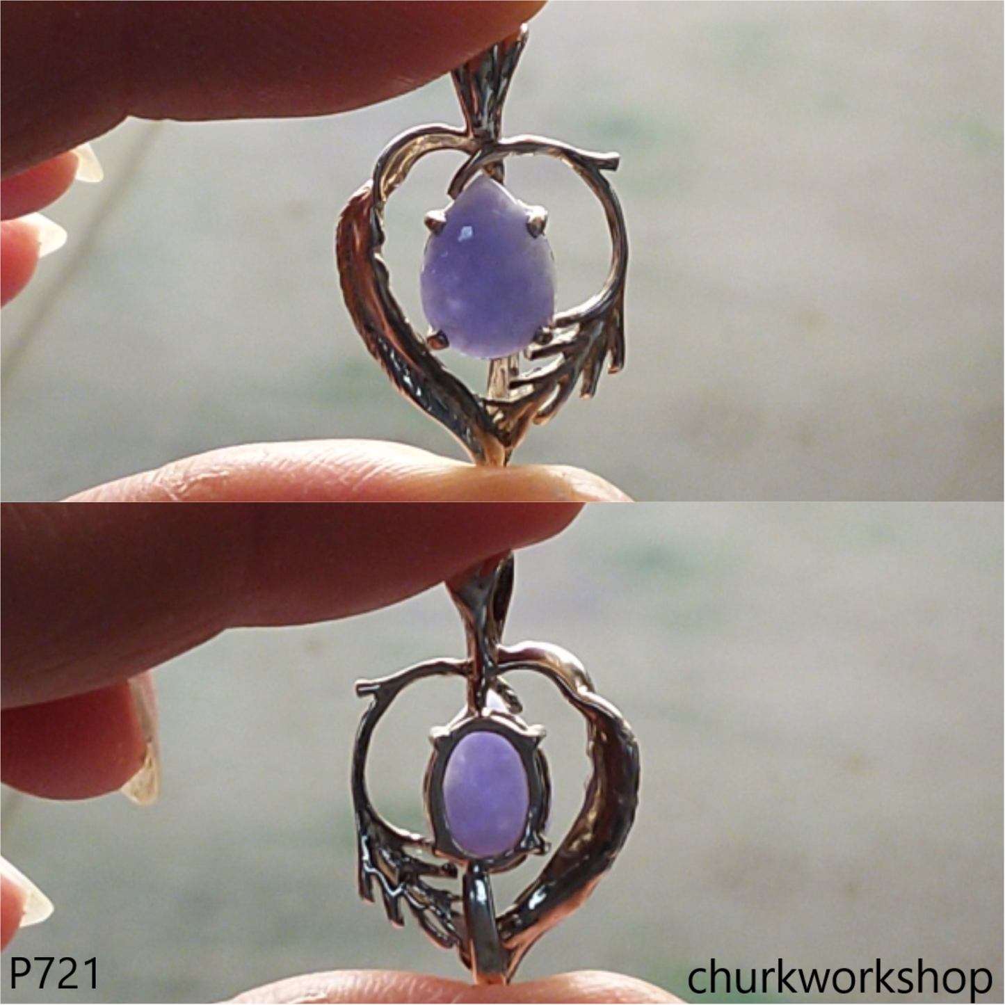 Small lavender jade sterling silver pendant