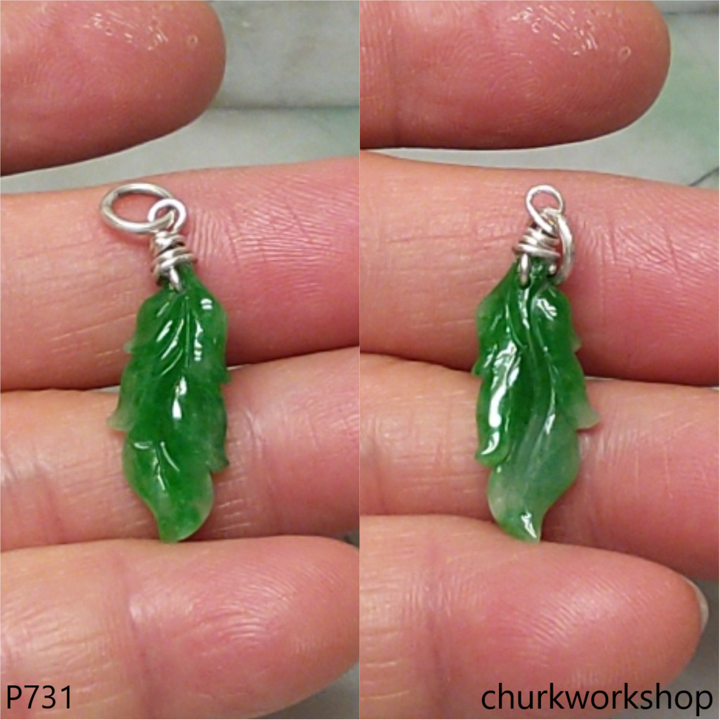 Green jade leaf pendant