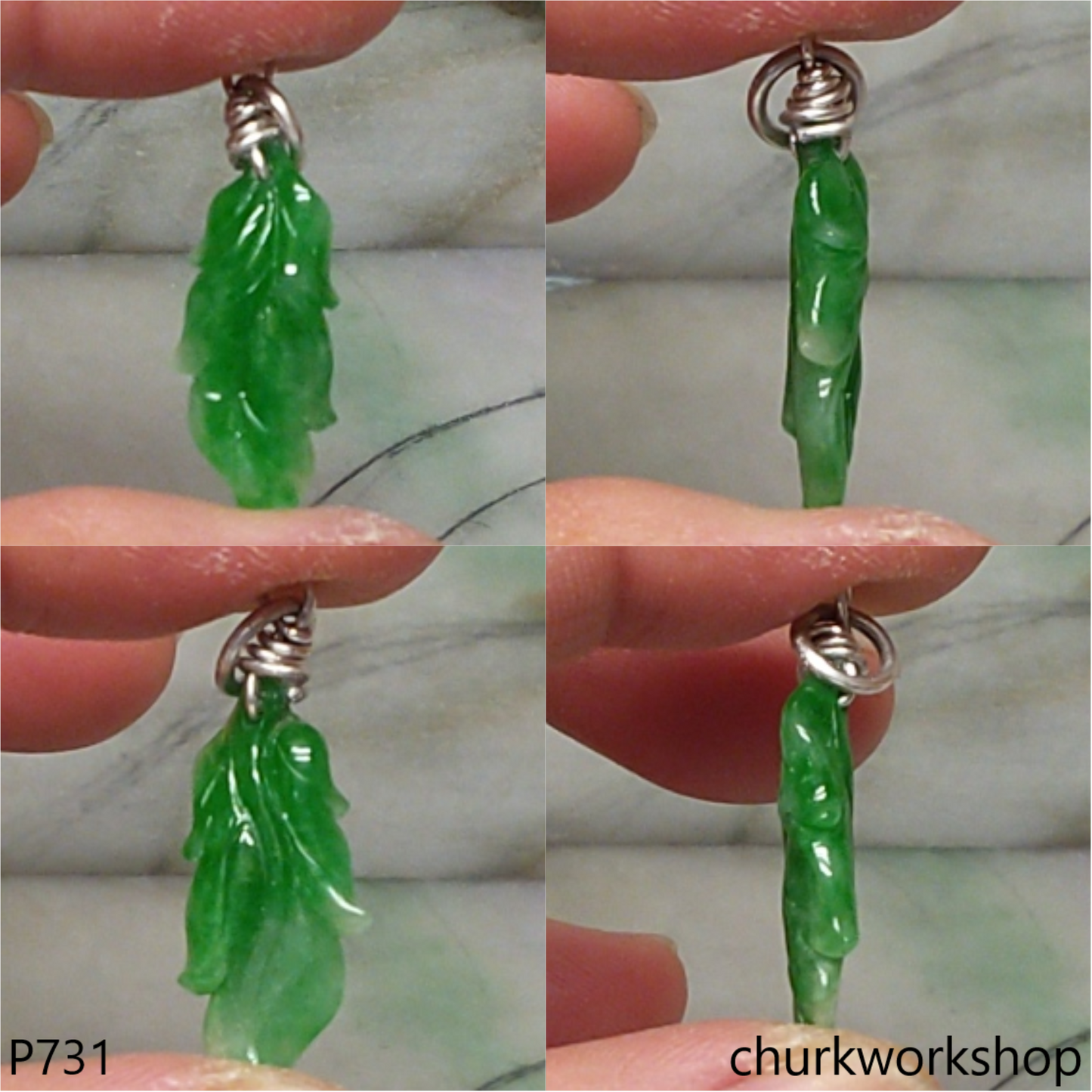 Green jade leaf pendant