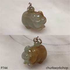 Jade pig pendant with silver bail