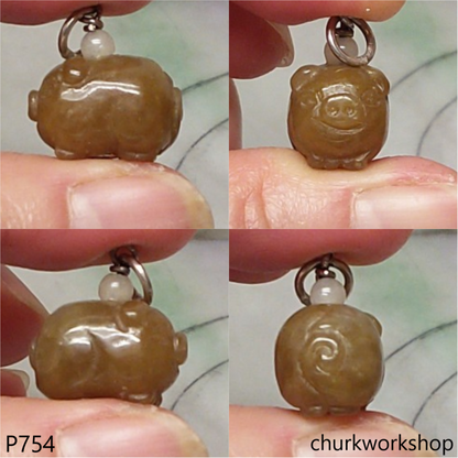 Red jade pig pendant with silver bail