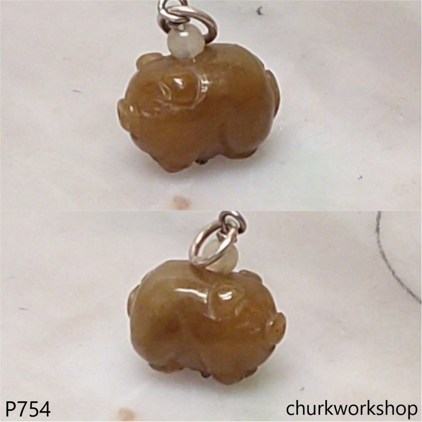 Red jade pig pendant with silver bail