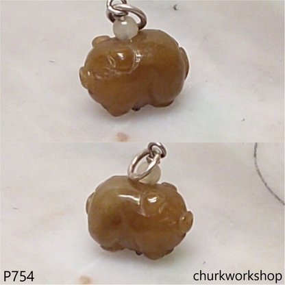 Red jade pig pendant with silver bail