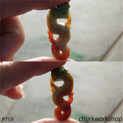 Multi-color jade snake pendant