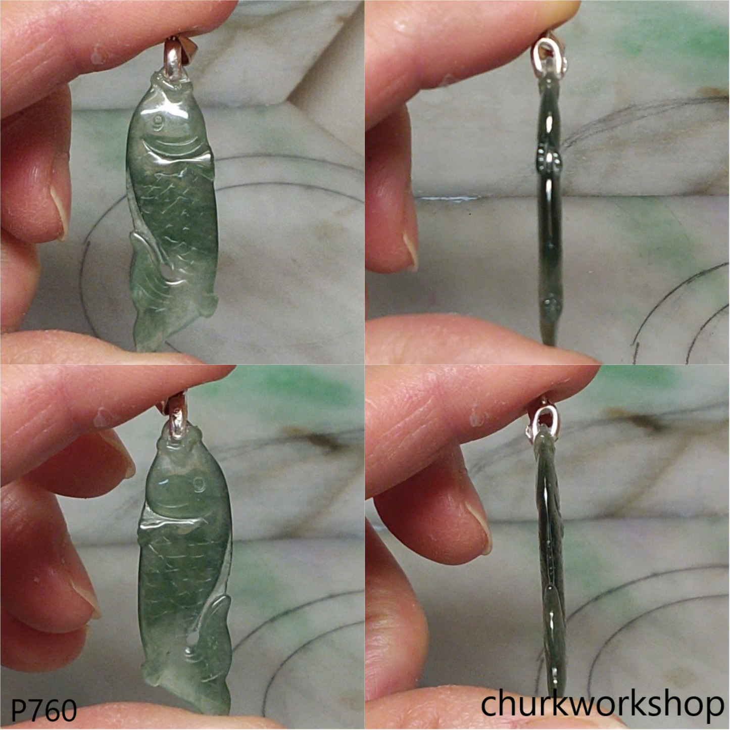 Bluish green jade fish pendant