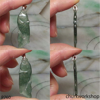 Bluish green jade fish pendant